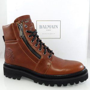 🎁FATHERS DAY  BALMAIN RANGER EMBOSSED LOGO LEATHER ARMY ZIPPED BOOTS 43 10